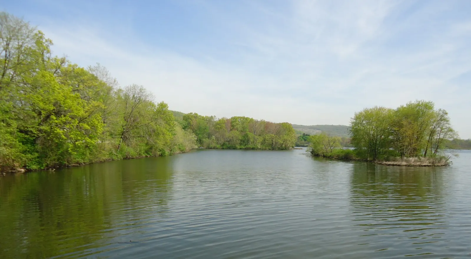Pompton Lake and a wooded island in Pompton Lakes, New Jersey